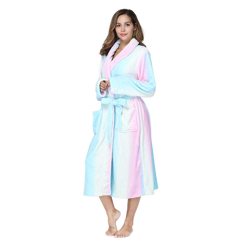 RONGTAI Womens Bathrobe Ladies Fleece Plush Warm Long Robes (Medium,Rainbow) - Image 5
